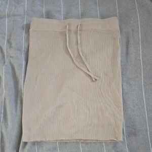 Missguided Neutral Ribbed Drawstring Pencil Skirt